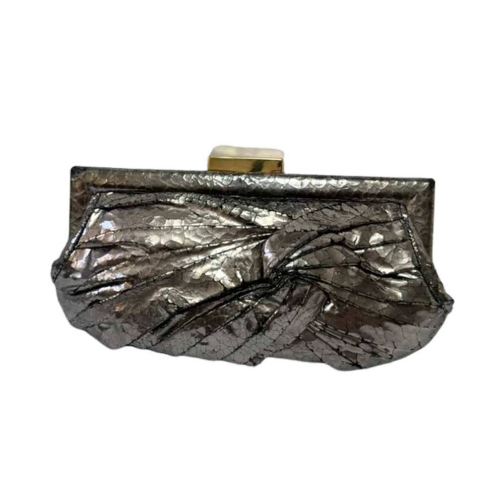 Anya Hindmarch Metallic Cracked Leather Knot Clutch